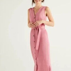 Boden Catriona Sleeveless Linen Midi Dress in Dusty Pink Size US 8 Reg